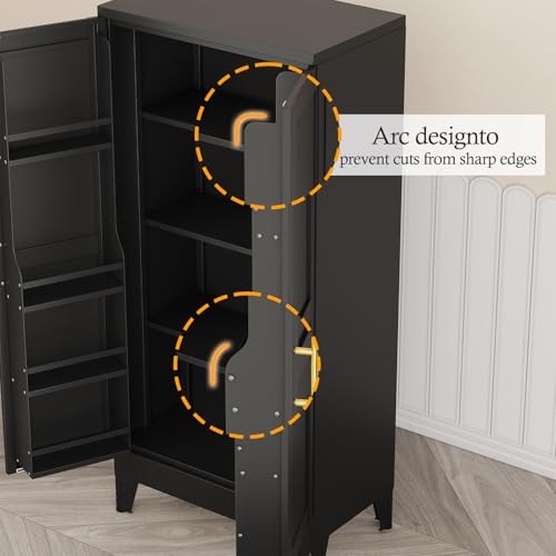 Image of White Pantry Storage Cabinet, 48 inch Kitchen Pantry with Doors and 3 Adjustable Shelves, Metal Freestanding Buffet Cupboards Sideboard, for Office, Home, Garage, School