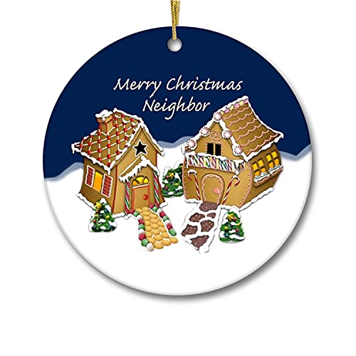 Dadidyc Merry Christmas Neighbor Tree Ornament 2022 Gingerbread House Friendship Gift Happy Holidays Present To Your Neighbor 3Inch Round Ceramic Ornament Xmas Present Gift Box #TOP5