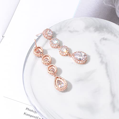 Women's Cubic Zirconia Bridal Earrings - Elegant Long Wedding Party Prom Earring for Bride Bridesmaids Crystal CZ Rhinestone Chandelier Statement Dangle Drop Earrings for girls3