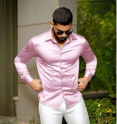Image of IndoPrimo Men's Stylish Solid Satin Casual Shirt for Men Full Sleeve