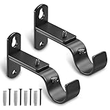 AMZSEVEN Adjustable Curtain Rod Brackets, Metal Window Drapery Rod Hanger Holders Hooks for 1 inch Rods (Black, Set of 2)
