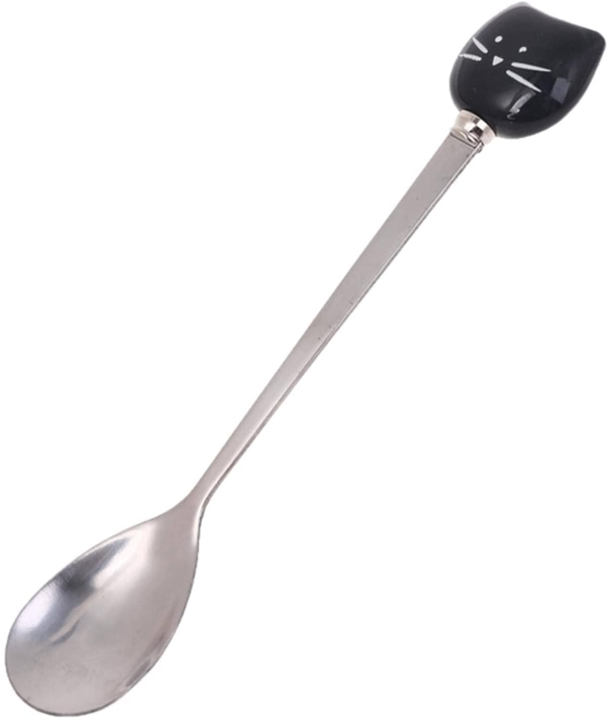 Löffel Restaurants Nette Katze Kaffee Löffel Edelstahl Obst Dessert Teelöffel Trinkküchenzubehör Esslöffel Hause(A-Black)