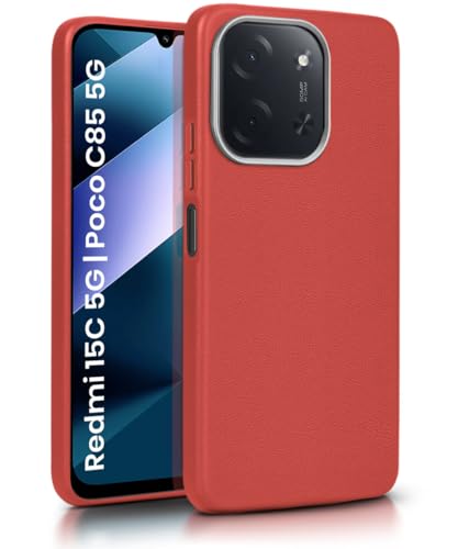 Image of WOW IMAGINE Back Cover for Mi Redmi 15C 5G | Poco C85 5G 2025 | Ultra Slim Flexible Non-Slip Grip | Inner Fabric | Metal Camera Ring & Lightweight Soft Silicone Mobile Case - Crimson Red