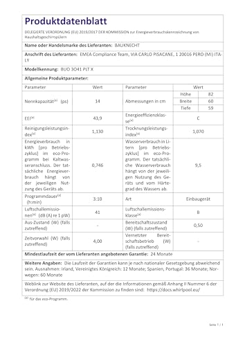 Bauknecht BUO 3O41 PLT X Unterbau-Geschirrspüler 60 cm /14 Maßgedecke /10 Standardprogramme und 1 Sensorprogramm/PowerClean/ActiveDry/Besteckschublade/Vollwasserschutz