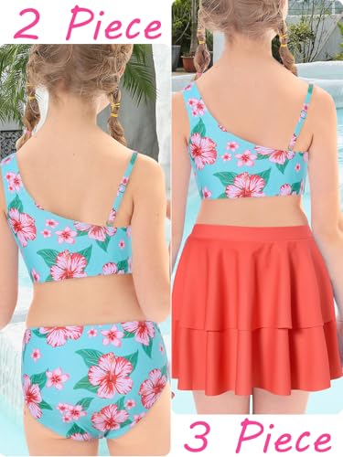 Image of RAISEVERN Girls Swimsuit 3 Piece Bathing Suits Cute Swimwear for 5-12 Years