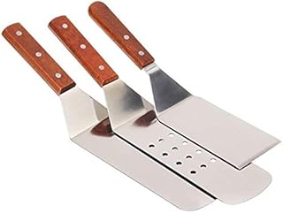 Stainless Steel Metal Spatula Burger Turner Spatula，Solid Cooking Spatula，Perforated Cooking Spatula and Griddle Spatula，Hamburger Turner with Wooden Handle for Barbecue, Steak, Pizza