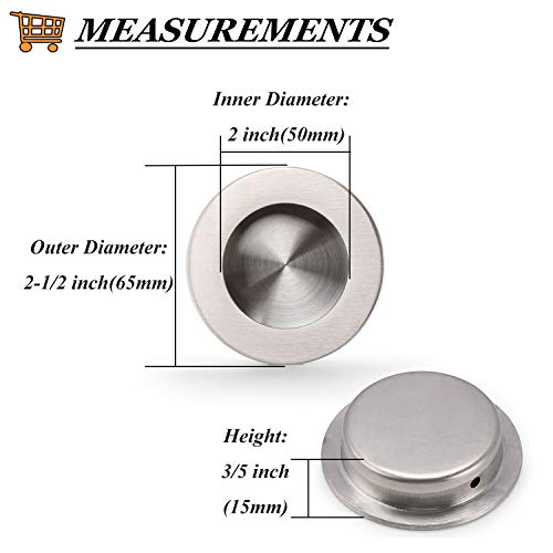 Probrico (2 Pack) Brushed Nickel Recessed Flush Cabinet Pulls Round Drawer Handles 2-3/5 Inch(65Mm) Diameter Pocket Door Pulls Stainless Steel Closet Door Finger Pulls #TOP22