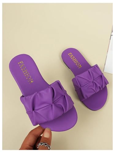 Image of GORGLITTER Girl's Ruched Flat Dressy Sandals Trendy Open Toe Summer Slide Sandals