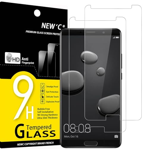 NEW'C 2 Piezas, Protector Pantalla para Huawei Mate 10, Cristal templado Antiarañazos, Antihuellas, Sin Burbujas, Dureza 9H, 0.33 mm Ultra Transparente, Ultra Resistente