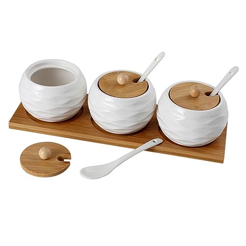 MAGICLULU Tarro De Cerámica Para Condimentos Ondas, Juego De 3 Recipientes Marrón Claro, Almacenamiento Seguro Para Sal y Especias, Accesorios De Cocina, Uso Doméstico y Buffet