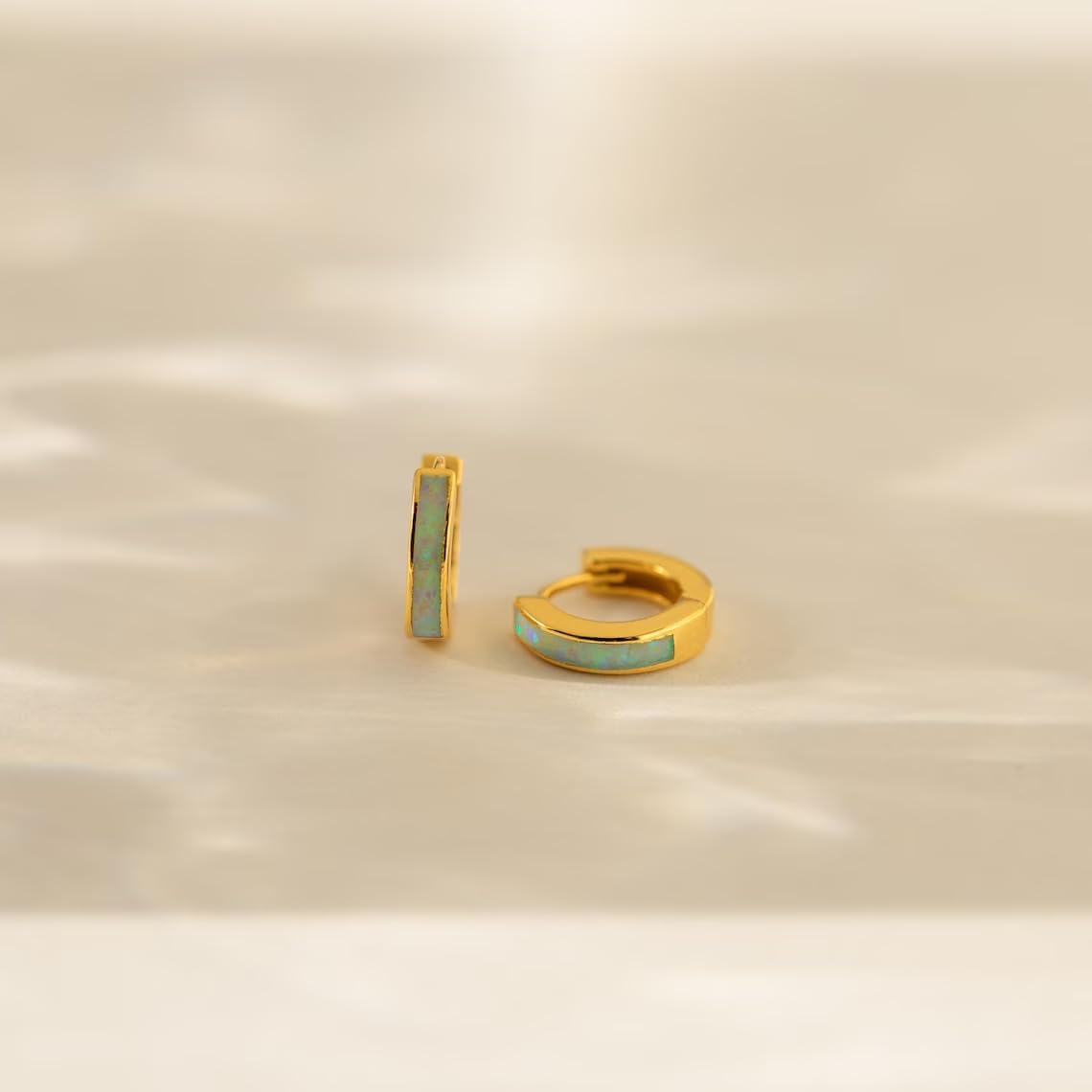 Opal Inlay Huggie Earrings Trendy 14k Gold Plated Hoops Dainty White Small Opal Earrings Blue Green Gemstone Hoops Gifts for Women - Image 5