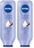 NIVEA In-Dusch Soft Milk (400 ml), Körpercreme mit Shea Butter und wasseraktivierter 5in1 Pflege Formel, feuchtigkeitsspendende Body Lotion für die Dusche (Packung mit 2)
