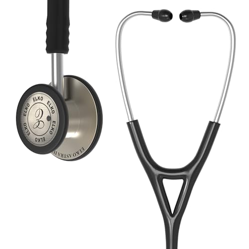Image of ELKO EL-240 ASTRA III Ti Titanium dual head acoustic stethoscope | Adult & Pediatric Stethoscope with Double-sided Natural Titanium Chestpiece | Two-Way PVC Tubing | Doctors & Medical Students (Black)