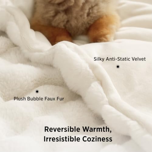 Image of Bedsure Fluffy Bubble Faux Fur Twin Blanket, 60 inchx80 inch, Cream
