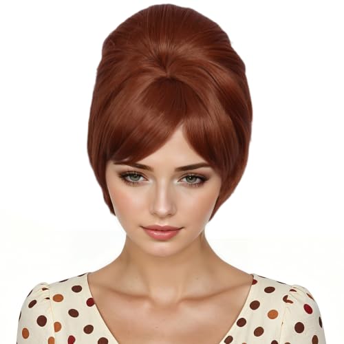 Linfairy 1960s Short Beehive Wig Perfect for Halloween Party Cosplay Bauffant Wigs (Brown)