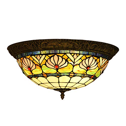 Plafonnier Tiffany fleur de lotus 40cm luminaire rétro encastré
