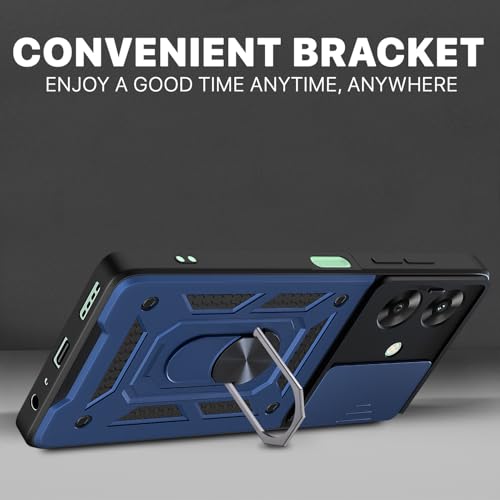 Image of Pikkme D10 Tough Armor Bumper Case | 360 Protection Case | Sliding Camera Shield Cover & Ring Holder Stand Back Cover for Realme Narzo N61 / Realme C61 4G (Blue)
