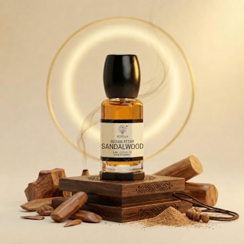 Image of ROZELLA Sandal Wood Authentic Attar for Men and Women | Creamy Woody Aroma Perfume Oil | Traditional Fragrance Blend | Non Alcoholic Long Lasting Fragrance Attar | 6 ml