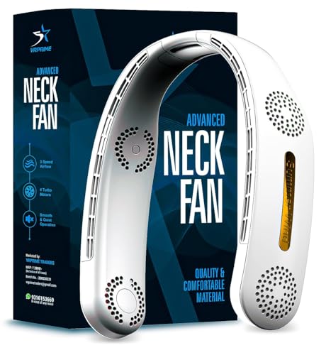 Image of DRIFTX Portable Neck Fan Rechargeable | Neck Fan for Kitchen Women | Better then Hand Fan Desk Fan | 4 Turbo Motor 3 Speed Low Noise Motors (White, 2400mAh)