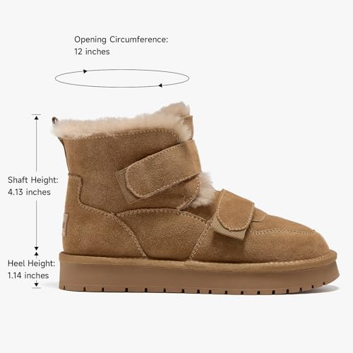 BEAU TODAY Women's Snow Boots, Platform Winter Mini Boots for Women, Genuine Suede Warm Faux Fur Lined Slip-0n Ankle Boots Comfortable Anti-slip Outdoor Short Booties3