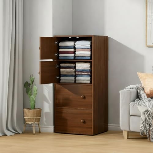 Image of EXVITO Engineered Wood Wardrobe for Bedroom | Foldable 4 - Shelf Wooden Storage Cabinet | Cupboard Almirah for Clothes | Collapsible Wardrobe | Space Saving Wooden Cabinet - WALLNUT