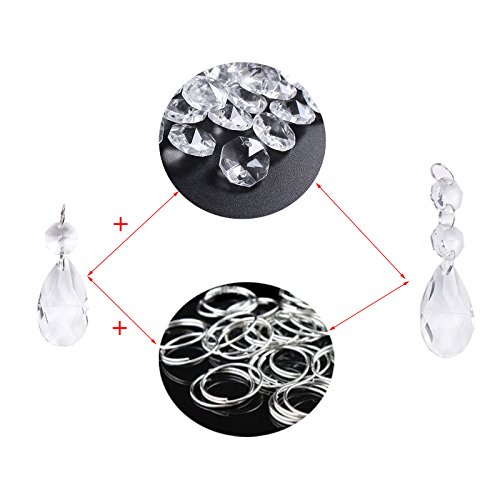 Bihrtc 12Pcs38Mm Clear Crystal Teardrop Chandelier Prisms Parts Hanging Galss Crystal Pendants Beads +50Pcs Metal Split Ring + 50Pcs 14Mm Octagonal Beads #TOP5