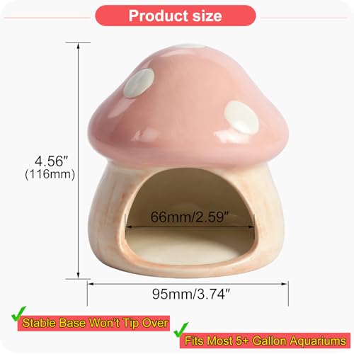 Image of AnRui Ceramic Betta Fish Tank Accessories Decor Cute Mushroom House Aquarium Decoration Hideout Cave Ornament for Small Fish, Shrimp, Goldfish and Reptiles (Pink)