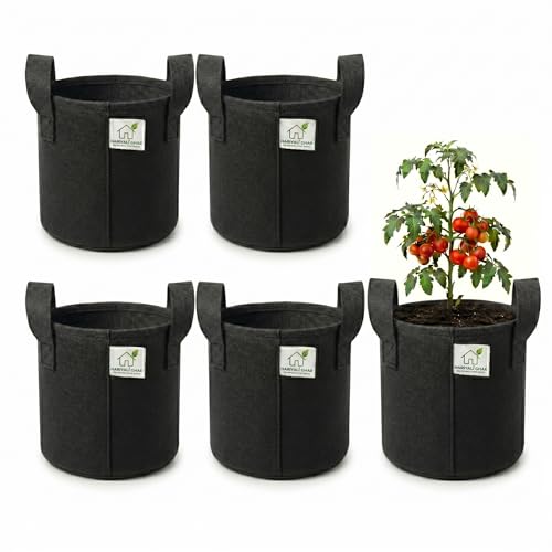 Image of 400 GSM Geo Fabric Round Grow Bags 15x15 Inch with Handle, Black Planting Bags for Terrace and Kitchen Gardening Pack of 5