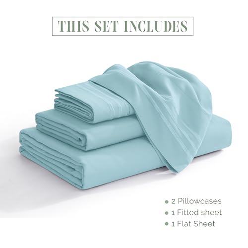 Elegant Comfort Luxurious 1500 Premium Hotel Quality Microfiber 4-Piece Sheet Set, 18-24 Inches Deep - Extra Deep Pocket Sheets - Ultra Soft 4PC Deep Pocket Sheets, King, Aqua Blue