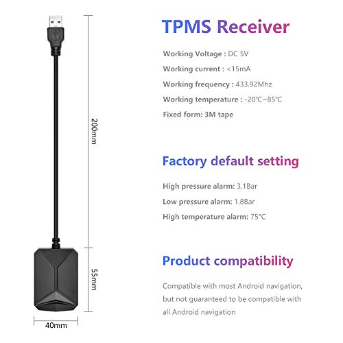Jansite TPMS däcktrycksövervakning för Android med 4 sensorer