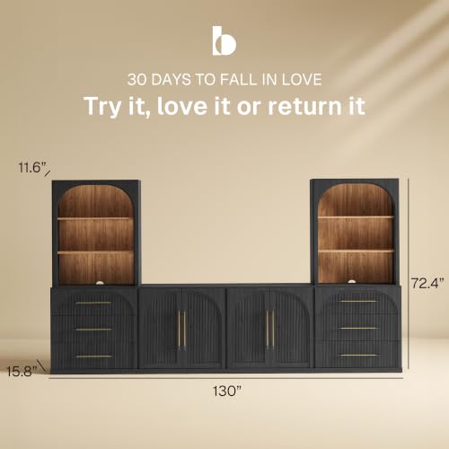 Image of BELLEZE Jagger 130 inch Wall Unit 6-Piece Modular TV Stand - Ebony