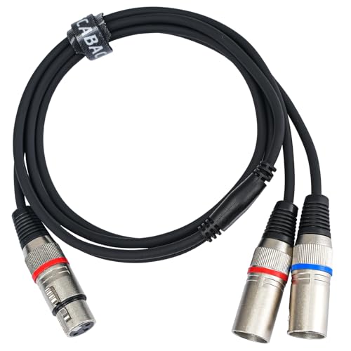 pegcabac XLR Y-Splitter Cable, Dual XLR Male to XLR Female Microphone Cable, Balanced Female to 2 Male XLR Y Cord Audio Adapter, 5FT