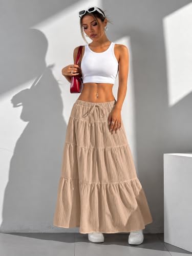 Image of Jawdrobe Women's Georgette Ruffle Hem Long Flared Skirt Lightweight Soft Fabric| High-Waisted Ruffled Maxi Plain and Pleated Skirt