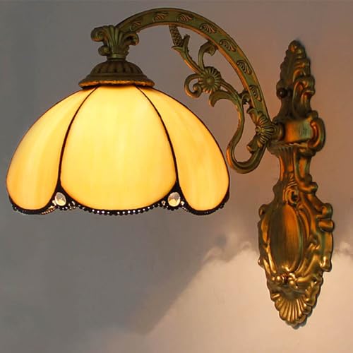 Mengjay Applique murale style Tiffany,Abat-jour en Vitrail,Lampe Murale Interieur, Lampe de Chevet Pour salon, étude, loft, salle à manger (A)