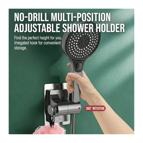 Support de pomme de douche rotatif inclinement libre fixation murale noire - 8