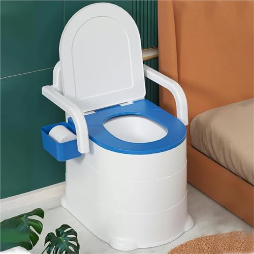 Portable Toilet for Adults, Bedside Commode with Handles, 2 Inner Buckets & Tissue Box, for Elderly, Pregnant Women, Camping, Tr