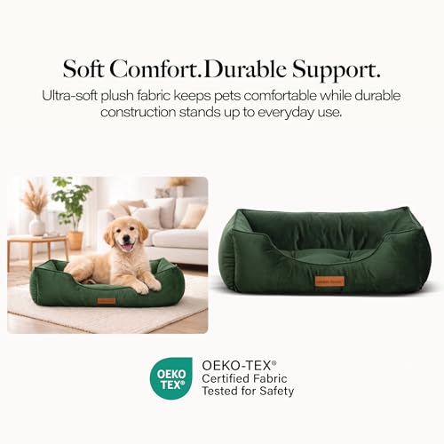 Image of Modern Threads Luxury Dog Bed - Comfortable Tufted Velvet Cushion for Small to Large Dogs - Machine Washable - Durable & Cute Sleep Space for Pets - Pamper Your Pet with Cozy Beds - Forest Green