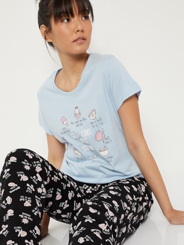 Image of Max Women's Printed Round Neck Half Sleeve Cotton Pyjama Set