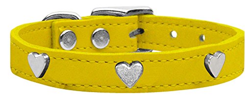 Mirage Pet Products Heart Widget Genuine Leather Dog Collar, Size 22, Yellow/Silver