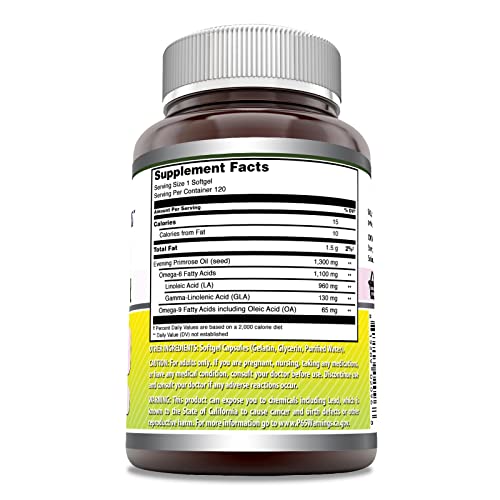 Amazing Formulas Evening Primrose Oil 1300Mg, 10% Gla, 120 Softgels Supplement | Hexane Free Cold Pressed Oil | Non-Gmo | Gluten Free #TOP2