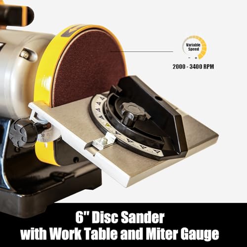Image of Variable Speed 1 inch x 30 inch Belt & 6 inch Disc Sander Combo, 3 /4 HP Direct-Drive Motor, 2000-3400 RPM Disc / 1909-3248 SFPM Belt, Adjustable Work Tables & Miter Gauge, Benchtop Sander for Wood & Metal
