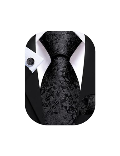 Image of Barry.Wang Men Tie Set Floral Paisley Silk Necktie Pocket Square Cufflinks Formal Wedding Party Business