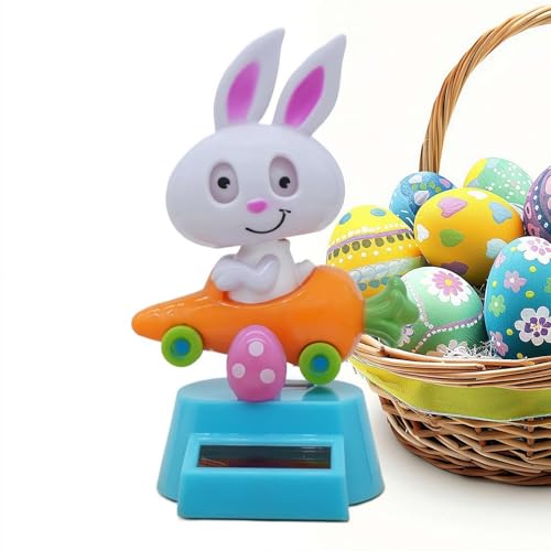 Crazyview Solar Dancing Bunny, Easter Bunny Solar Dancing Statue, Cute Rabbit Eggs Solars Dashboard Toy for Car, Easter Car Dashboard Desk Decorative Ornament Basket Stuffers for Holiday (White B)