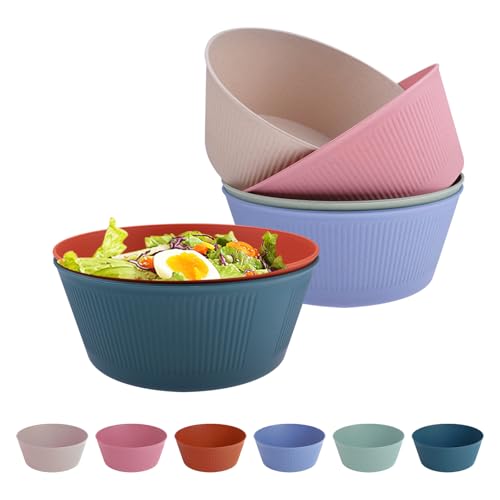 Doafoce Lot de 6 Saladier, Saladier Plastique Reutilisable, Grand Bol de Camping de 60 OZ, Bol à Céréales en Plastique, pour Céréales Soupe Collation...