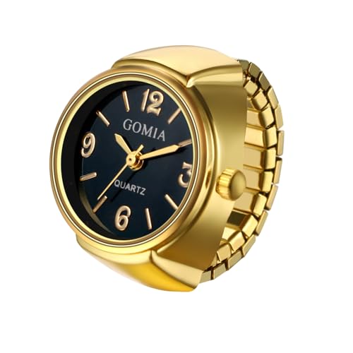 jewelrywe unisex finger ring watch retro gold stretchy elastic band men ladies round black dial quartz analogue lightweight novelty watches for halloween