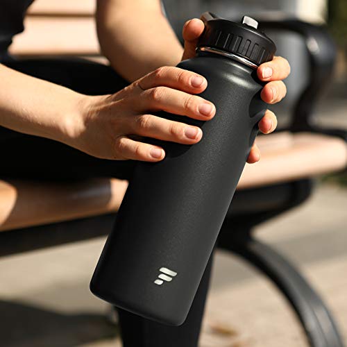 Letsfit Insulated Water Bottle with Wide Mouth Straw Lid & Handle Lid, Vacuum Stainless Steel Flask Multiple Sizes and Colors, Black, 32oz