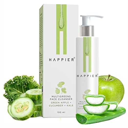 Happier Multigreens Face Cleanser | Soap-Free, Gentle, Hydrating Cleanser | Deep Cleansing & Removes Makeup | Enriched With Green Apple, Aloe Vera, Green Tea | Suitable For All Skin Types | 100Ml #TOP17