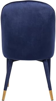 Pemberly Row Contemporary Navy Velvet Dining Chair, Set of 2, 20.5" W x 21.5" D x 36" H, Curved Channel Tufted Back, Gold-Tipped Legs, Comfortable Upholstery, Modern Style Dining Room Seating