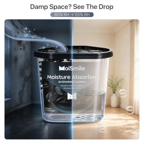 Image of Large Moisture Absorber Buckets, 14 oz Each, Activated Carbon, 3 Pack | 14 oz Net Fill with 2 oz Activated Charcoal; Visible Water Collection; Up to 90 Days; Helps Trap Musty Odors