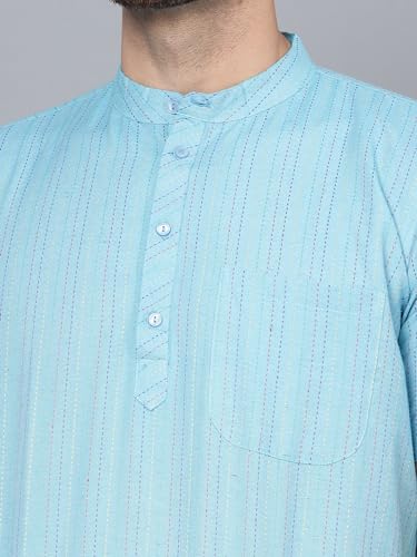 Image of LATEST CHIKAN Men's Cotton Regular Casual Strped Short Kurta Half Sleeves - (SK-LJ.DS.AS)